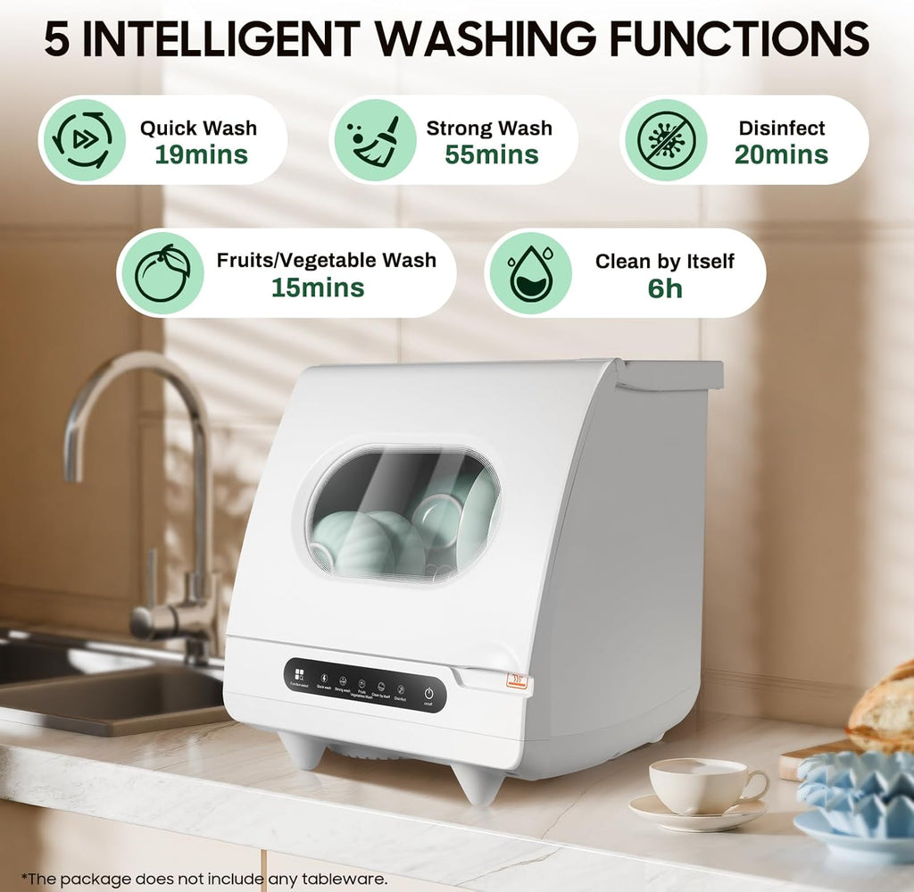 Portable Countertop Dishwasher, Mini Dishwasher Table Top Dishwasher w/5L Built-in Water Tank, 5 Washing Programs