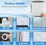 Portable 30Lbs Twin Tub Washing Machine Washer and Dryer Combo, Compact Laundry Machine with Drain Pump, Time Control
