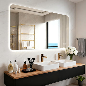 LED Bathroom Mirror with Lights, 48"x36" Backlit LED Mirror s with Anti-Fog, Dimmable, 3 Colors Bathroom Mirror, Wall