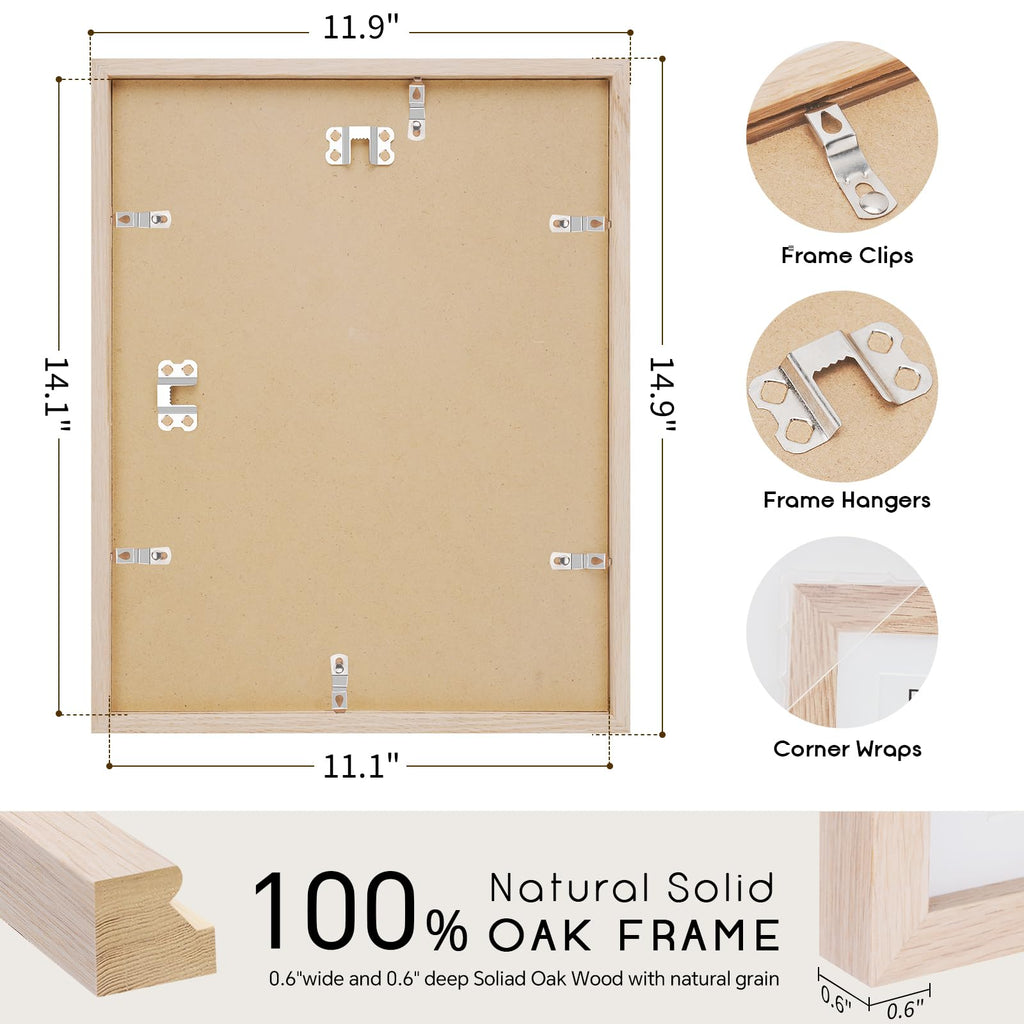 11x14 Solid Oak Wood Picture Frame, Natural Oak, 1 Pack