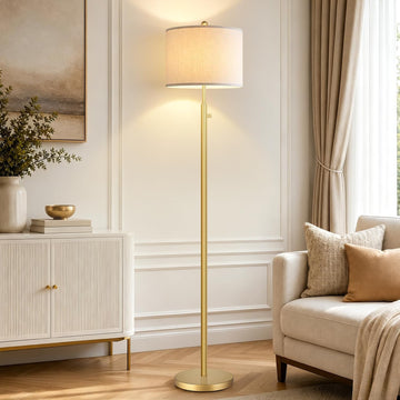 Upgraded】 Dimmable Floor Lamp, 11W LED Bulb Included, Modern Standing Lamp, Tall Pole Light with Linen Shade Reading