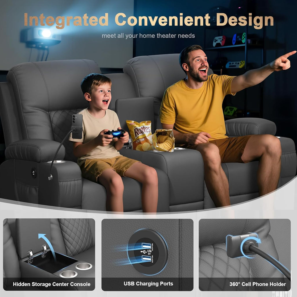 Loveseat Recliner Sofa, Home Theater Seating with Center Console