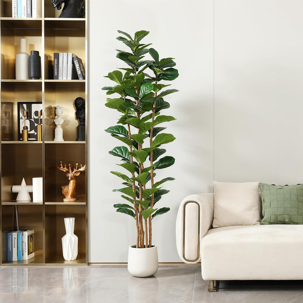 7FT Artificial Fiddle Leaf Fig Tree with White Planter Decor