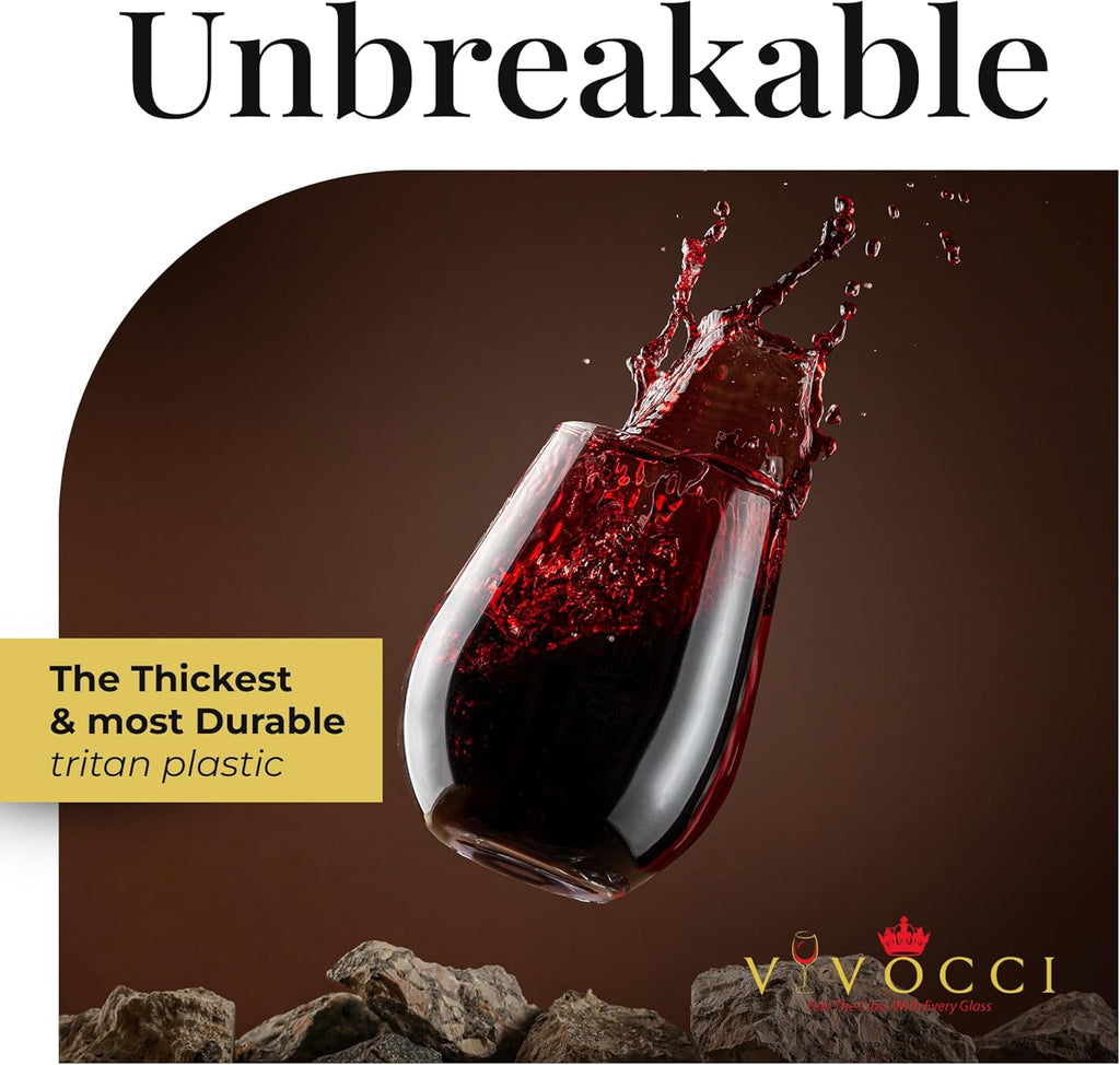 Unbreakable Plastic Stemless Wine Glasses 20 oz | 100% Tritan Heavy Base | Shatterproof Glassware | Ideal For