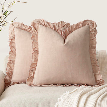 Linen Fringe Ruffle Throw Pillow Covers 22×22 Inch Light Pink