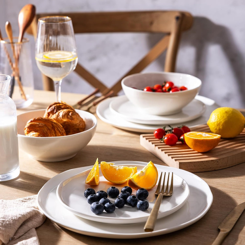 Ceramic Dinnerware Sets for 8,Porcelain Plates and Bowls Sets with Wavy Edge