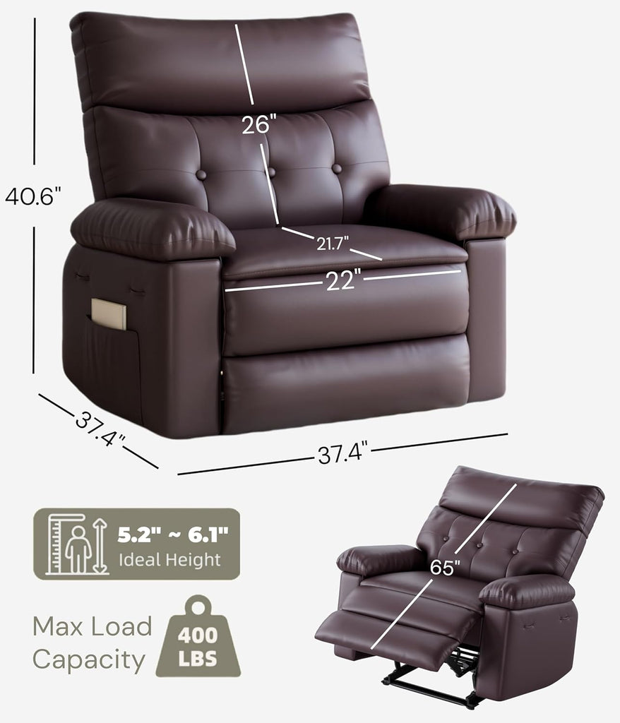 Oversized Recliner Chairs, Classic Manual Leather Recliner