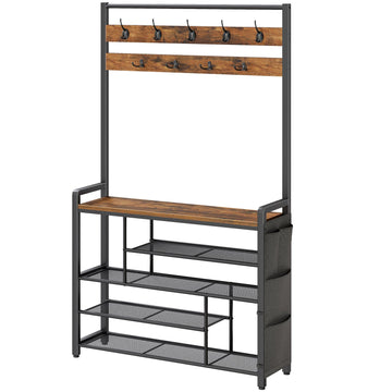 Hall Tree with Bench, Shoe Rack with Coat Rack, 39.4" Coat Rack with Shoe Storage, 5 Tier Shoe Storage Organizer