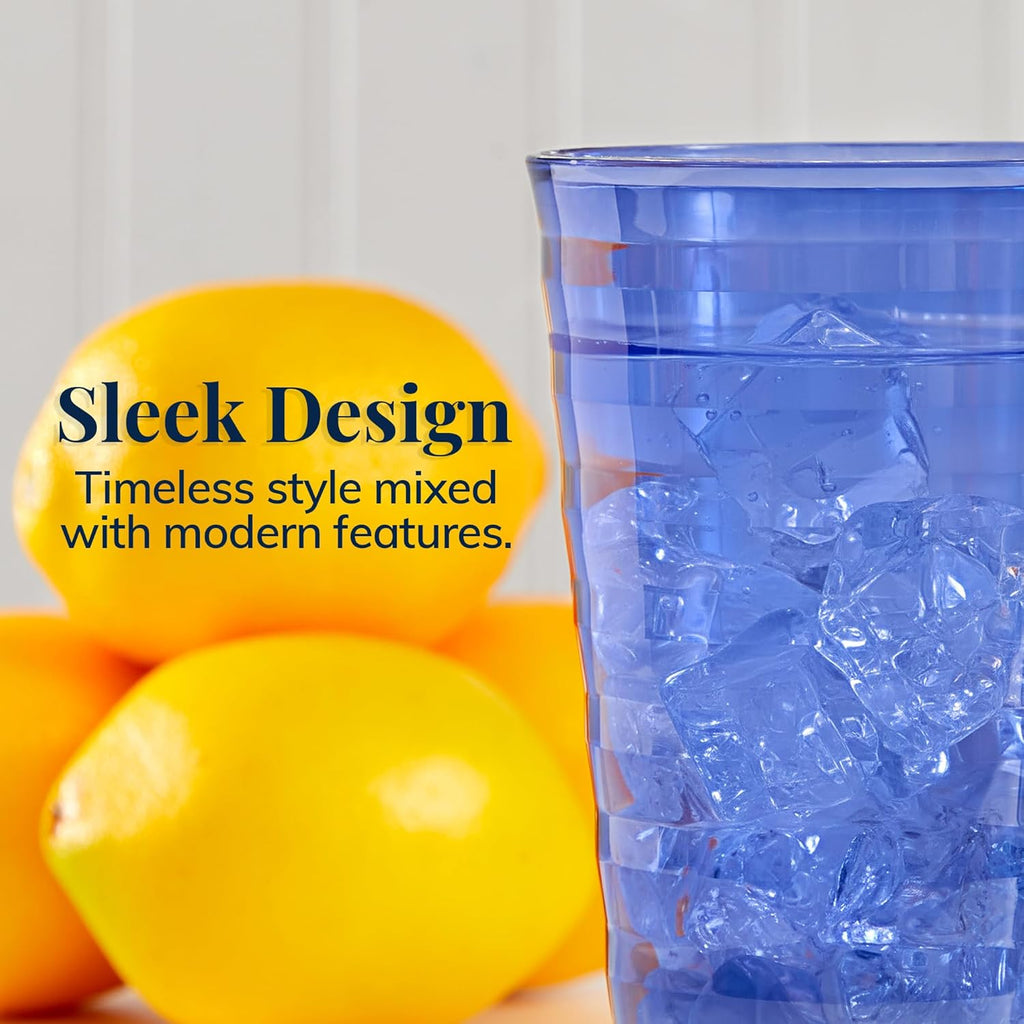 Splash [Set of 16] 18 ounce Plastic Stackable Water Tumblers in 4 Coastal Colors Value Set of Drinking Cups