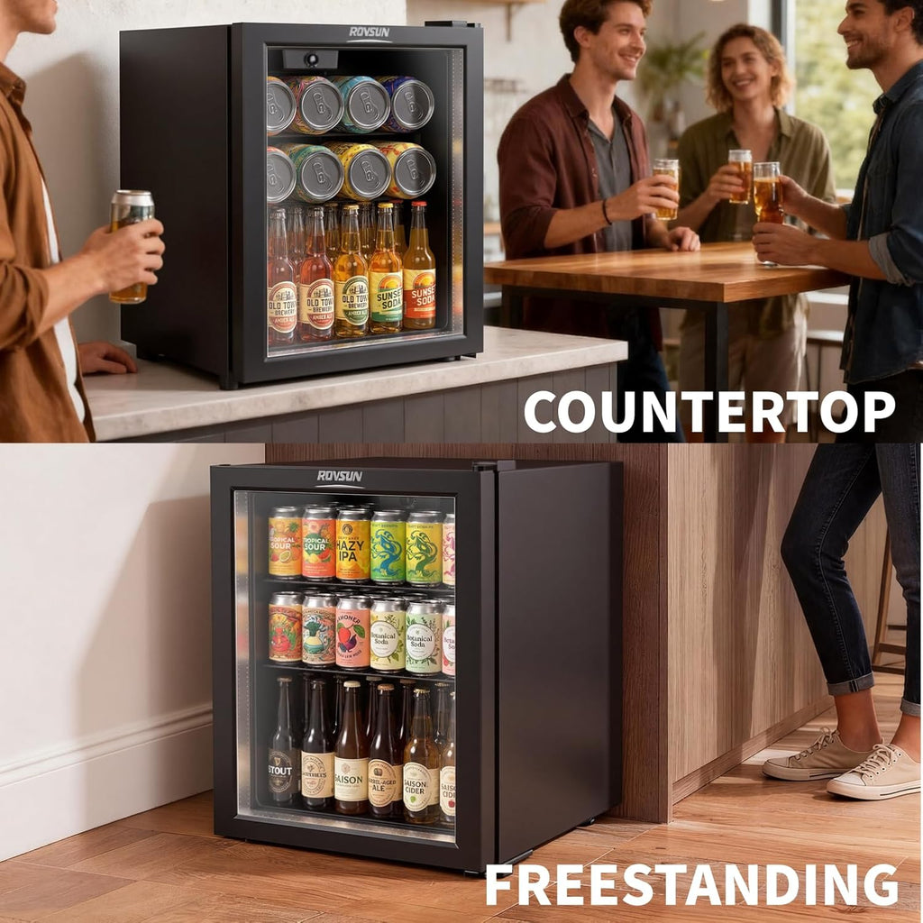 28 Can Beverage Cooler Refrigerator, Mini Cooler with Removable Shelves, 43