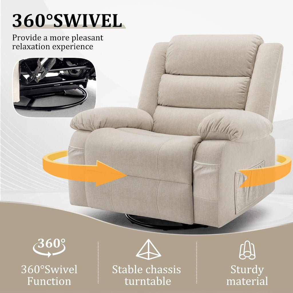Oversized Recliner Chair, Extra Wide Rocking Chair with Massage and Heat, 360° Swivel Rocker Recliner for Adults