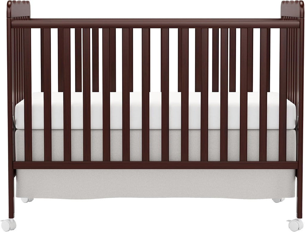 4-in-1 Convertible Wood Baby Crib, Toddler Bed & Daybed (Espresso) | Locking Wheels, 3 Heights, Non-Toxic Finish