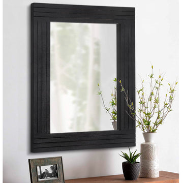 Black Vintage Rustic Wood Framed Wall Mirror Farmhouse Rectanglular Antique Decor Hanging Mirror Bedroom Living Room