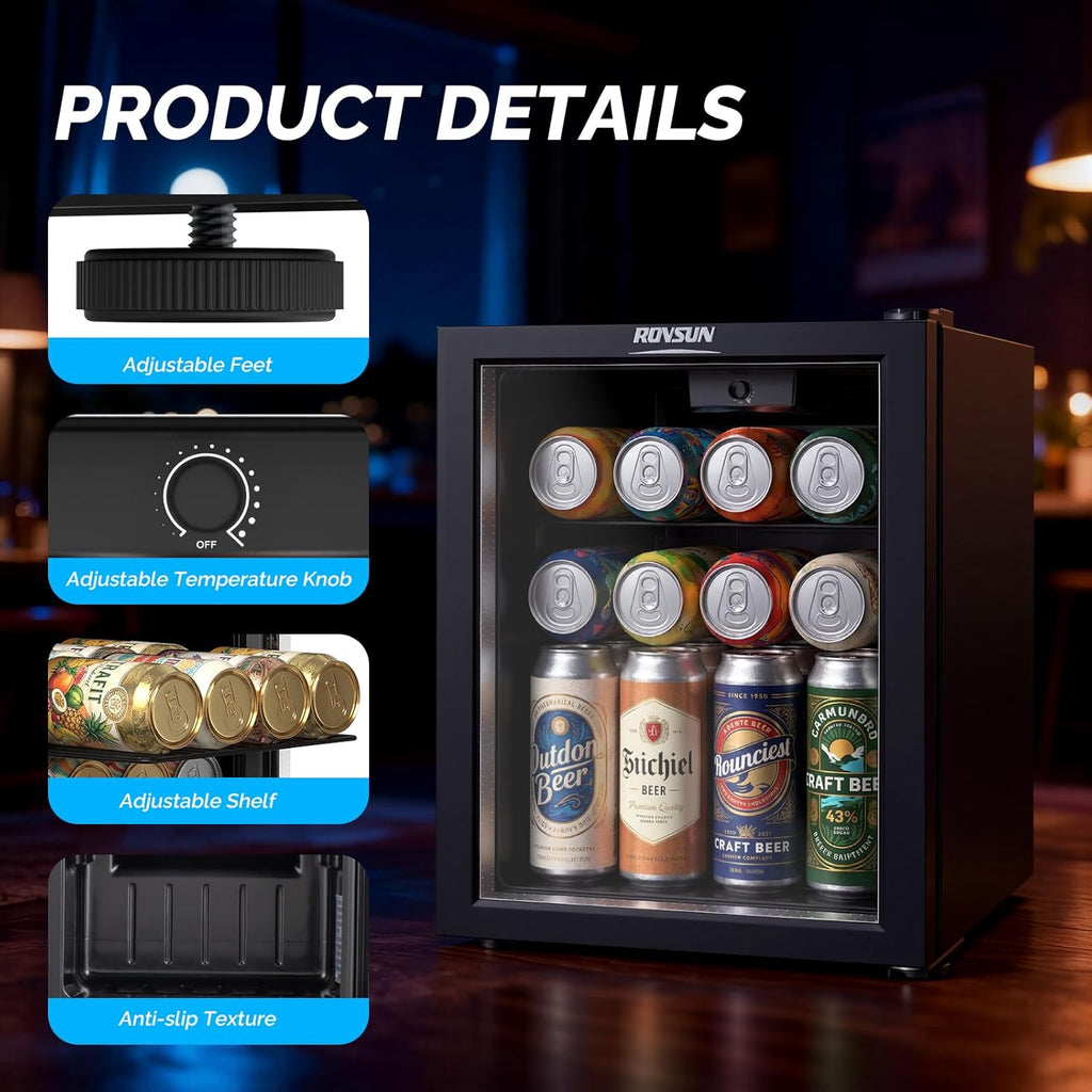 28 Can Beverage Cooler Refrigerator, Mini Cooler with Removable Shelves, 43