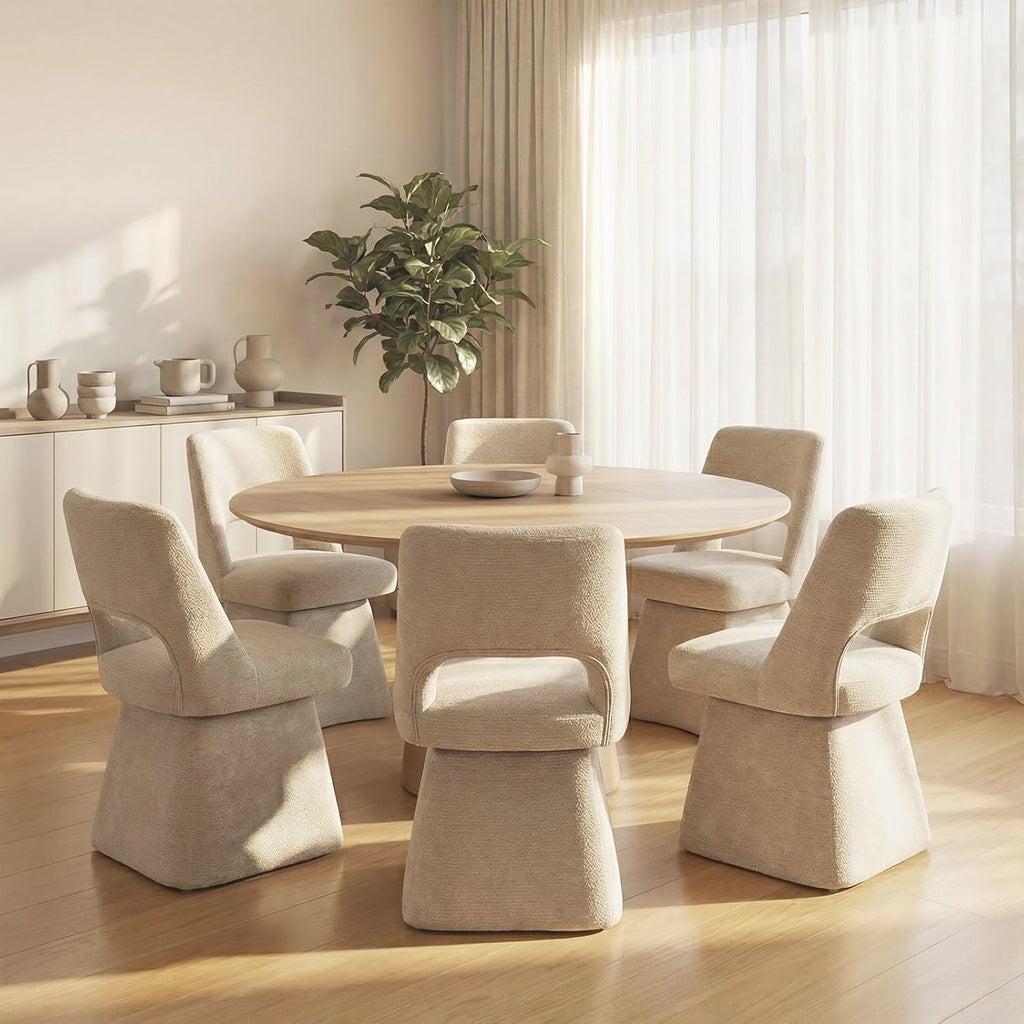 Upholstered Swivel Dining Chairs Set of 4, Modern Dining Room Chairs with Open Back, Chenille Fabric Kitchen Chairs