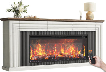 70 Inch Fireplace TV Stand for 75 Inch TV, Farmhouse Modern Entertainment Center with 42" Fireplace, Fluted Design