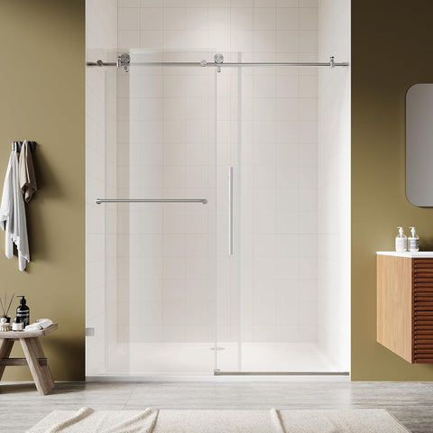 Frameless Shower Door, 44-48" W x 76" H Sliding Shower Door - 5/16"(8mm) SGCC Tempered Glass - Silent Soft-Close