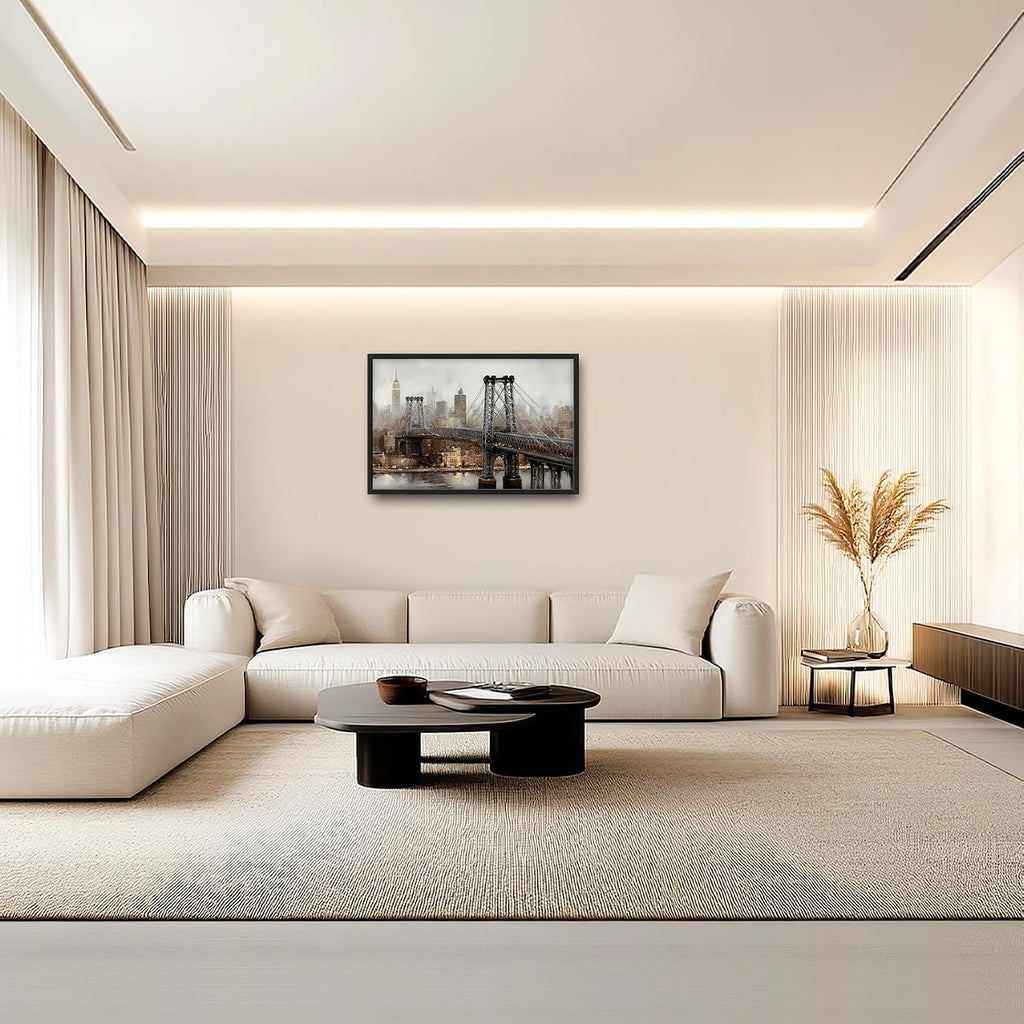 Large New York City Skyline Wall Art Manhattan Bridge Canvas Wall Decor Modern Architecture Oil Painting Pictures