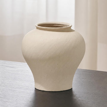 White Ceramic Rustic Vase, 9.7" Tall Zen Style Terra Cotta Pitcher, Distressed Farmhouse Decor, Pottery Decorative