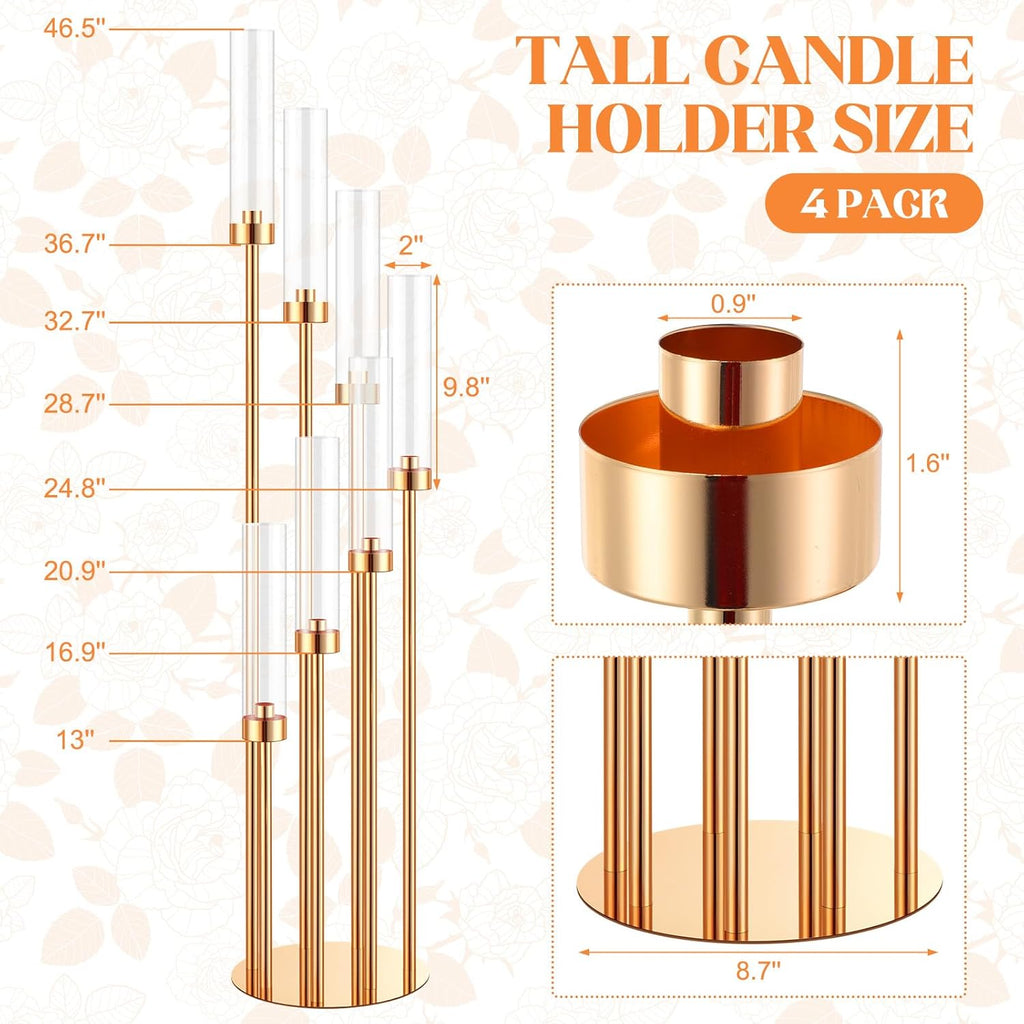 4 Sets Gold 7 Arm Floor Candelabra 46.5'' Tall Floor Candle Holders Metal Candle Holders with Acrylic