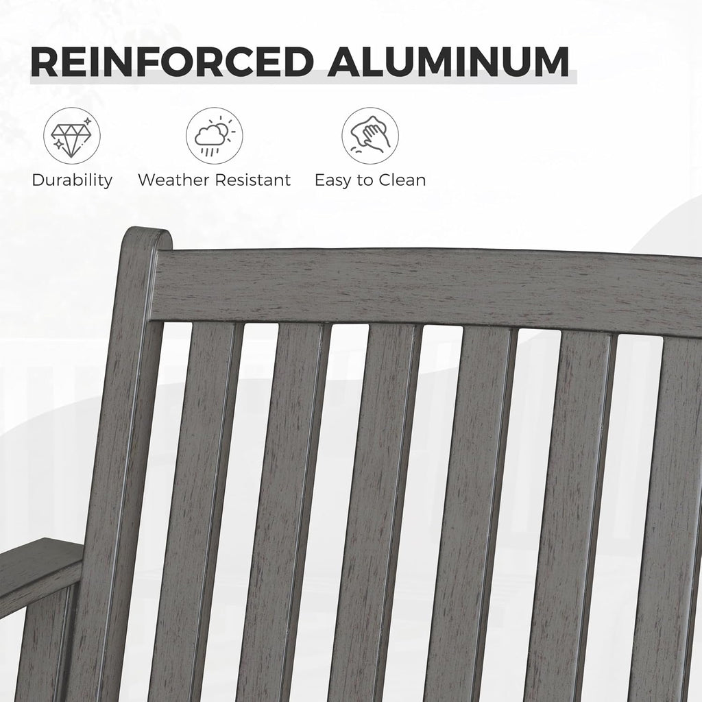 Farmhouse Outdoor Bench, Garden Benches with Anti-Rust Aluminum, Faux Wood Grain Finish Frame Patio Bench for Front
