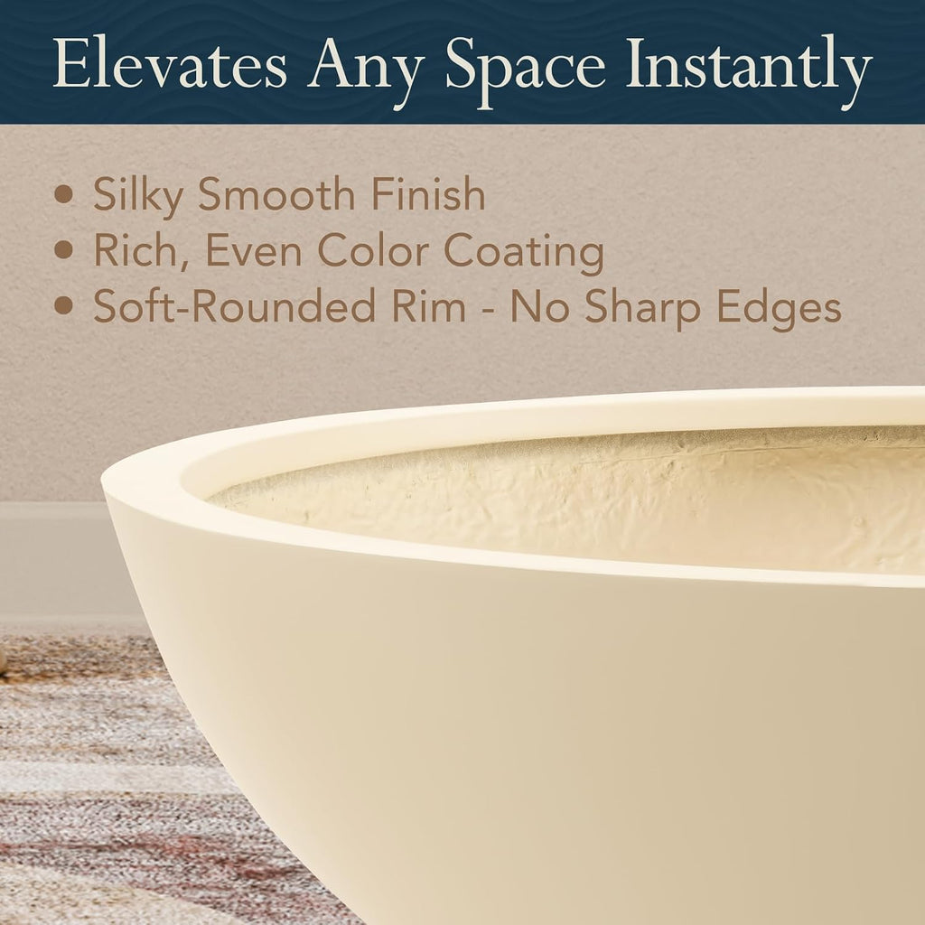 6.9" H x 19.7" D Premium Rondo Fiberstone Planter - Kilim Beige | 17.9" Pot Opening, Included 2 Extra Coco Mats