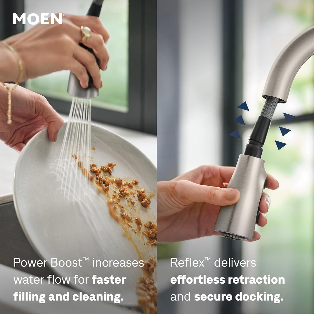 Sleek Spot Resist Stainless One-Handle Single-Hole Pulldown Kitchen Faucet with PowerBoost Technology for Faster