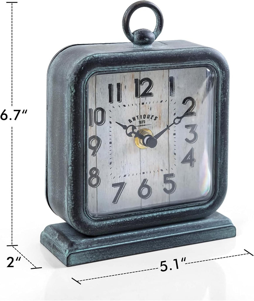 HOME Vintage Table Clock, Shelf Desk Top Clock Battery Operated Rustic Design