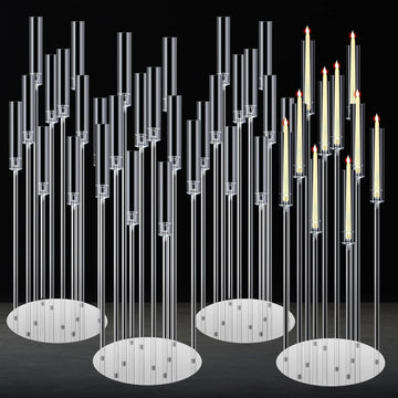 4 Pcs 10 Arm 46.5 Acrylic Candelabra Table Centerpiece Floor Candelabras Clear Candle Holder with Removable