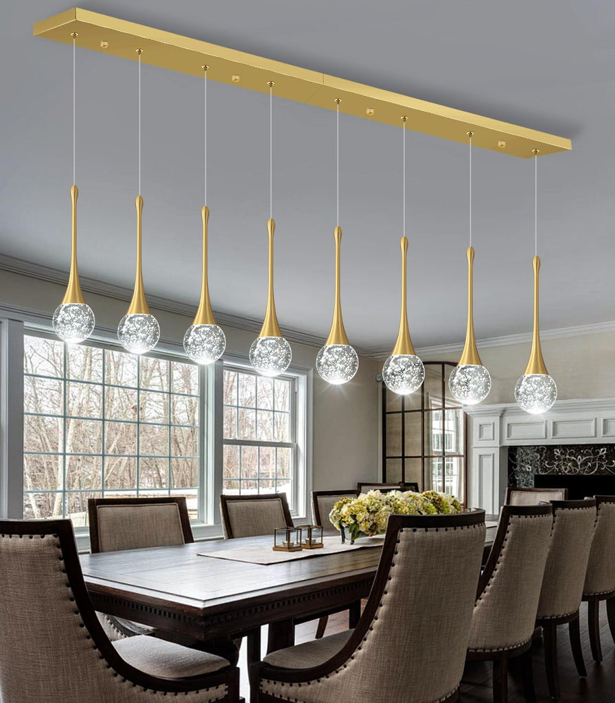 8 Light Modern Glam Crystal Rectangular Chandelier for High Ceiling LED Dimmable Ceiling Pendant Light Kitchen Island