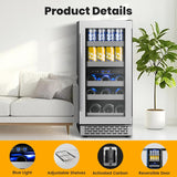 15 Inch Wine and Beverage Refrigerator,13 Bottle & 48 Cans Dual Zone Beverage Fr