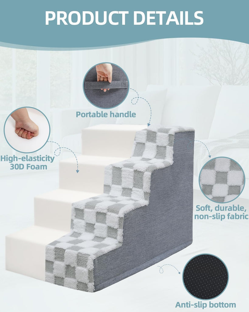 Dog Stairs for Small Dogs & Cats Pet Stairs Supportive 4-Tier Pet Steps for Bed Couch Sofa Chair