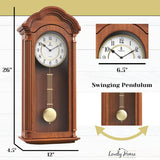 Grandfather Wall Clock with Pendulum — Large Hanging Wooden Battery Operated Non-Chiming Clock 26 x 12 inch - Quiet, Solid Wood Clock...