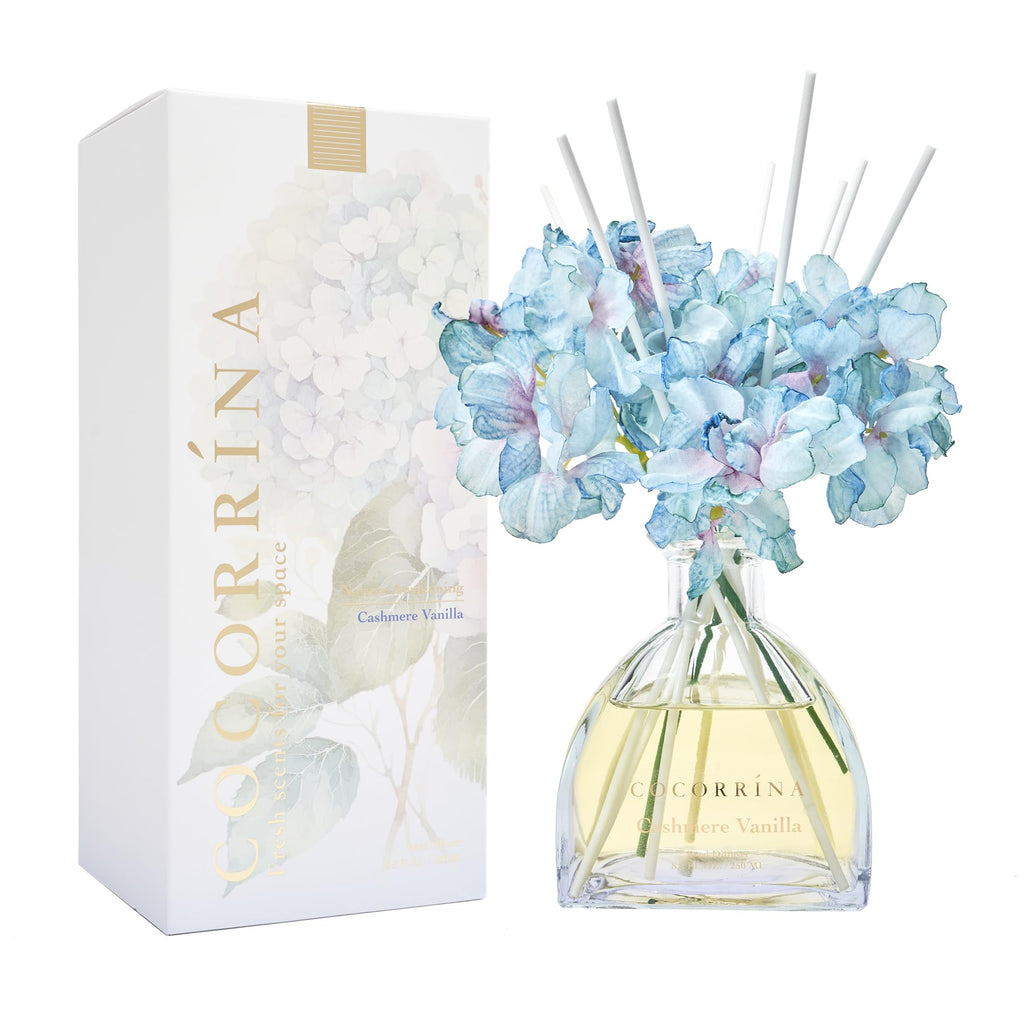 Reed Diffuser - 8.5 Oz Cashmere Vanilla Reed Diffuser with 8 Sticks Bathroom Shelf Decor (Simple Luxe Collection)
