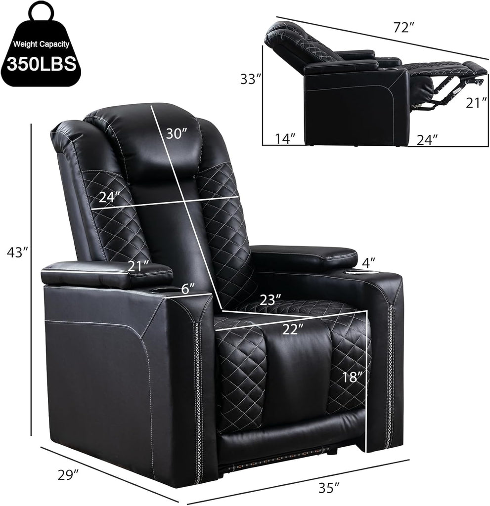 Electric Power Recliner Chairs, Soft PU Leather Single Seat Home Theater Seating with USB Ports, Reclining Sofa Chair