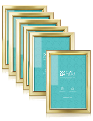 4x6 Picture Frames (6 Pc, Gold) Simple Designed Photo Frame with High Definition Glass for Wall Mount & Table Top
