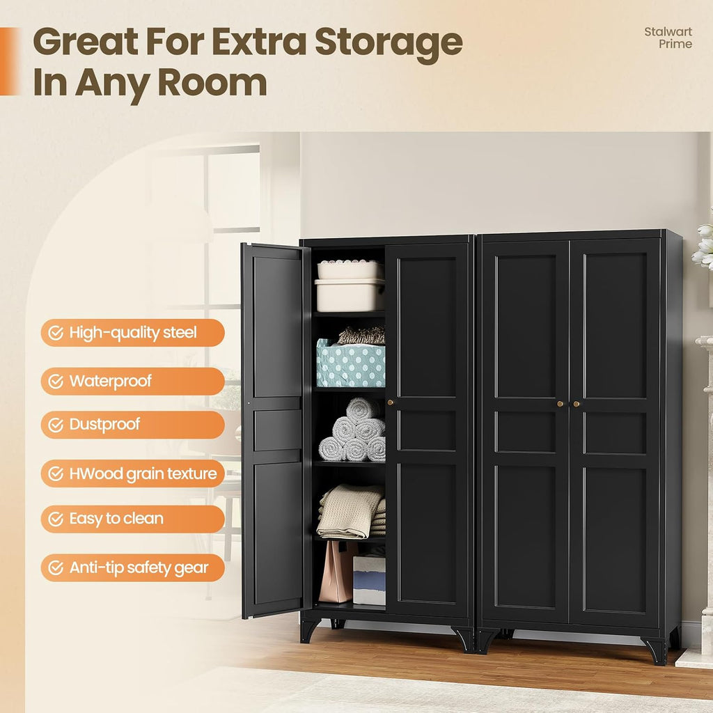 Metal Pantry Cabinet,Tall Kitchen Pantry Storage Cabinet with Doors and Adjustable Shelves - 61" Black Cupboard