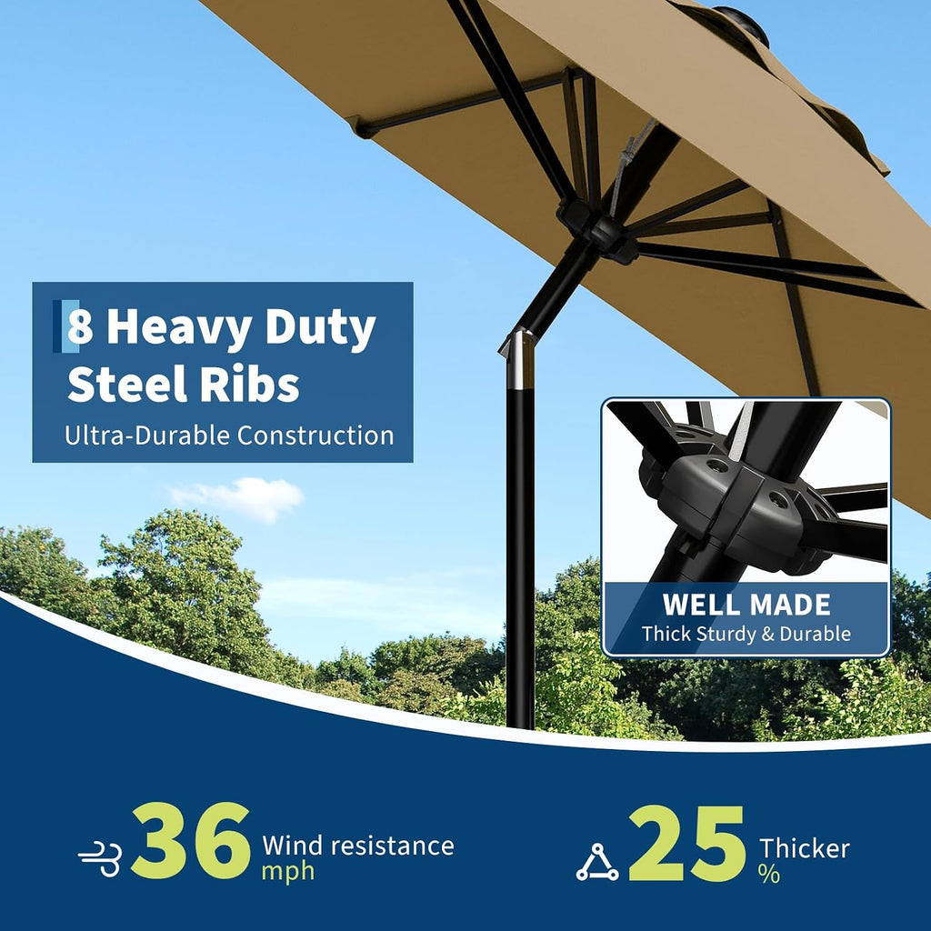 10FT Patio Umbrella - Outdoor Table Umbrella with Smooth Crank Lift, Push Button Tilt and 8 Sturdy Ribs