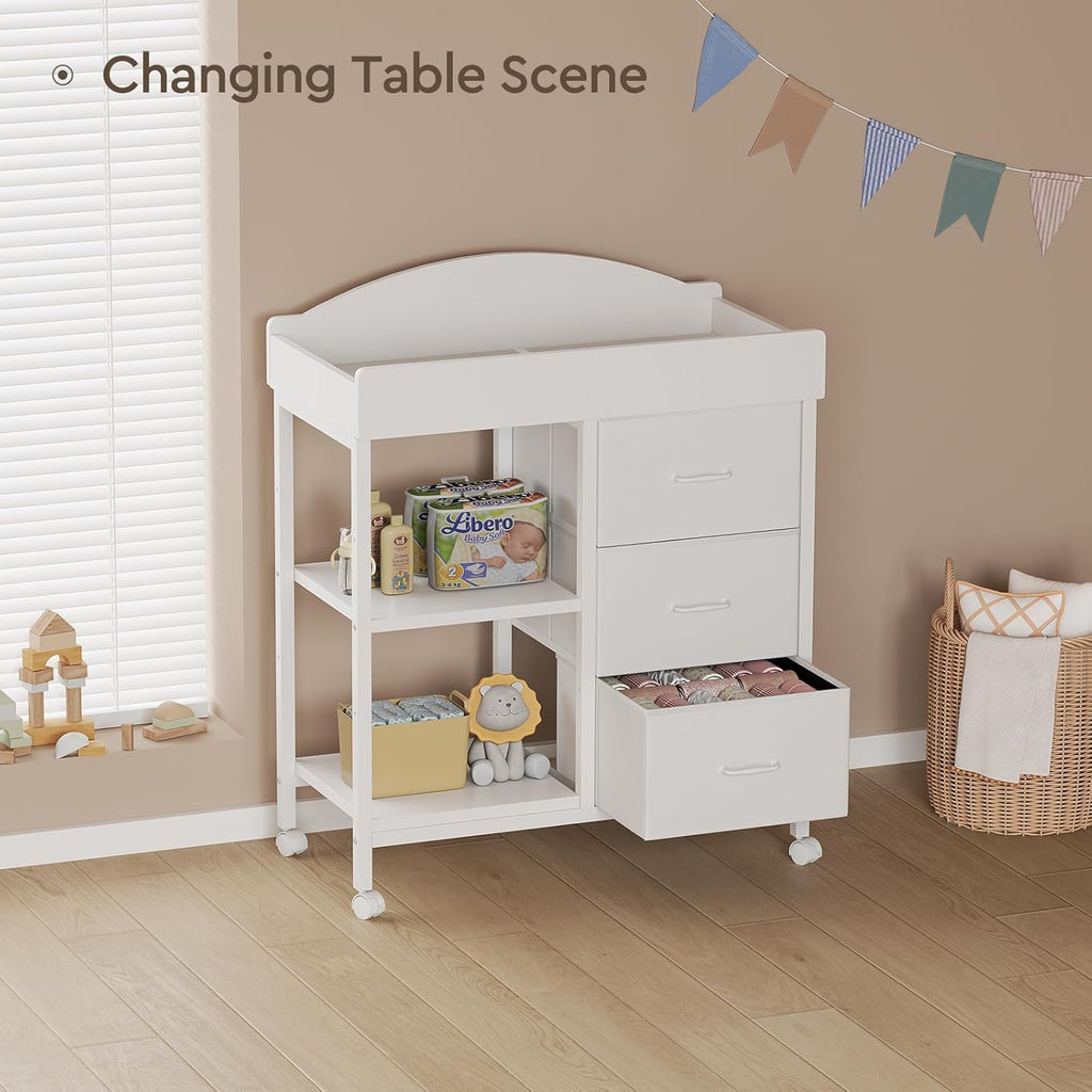 Changing Table, 3 Drawers&2 Shelves, Changing Table Dresser, White | Baby Changing Table,Waterproof Diaper pad &
