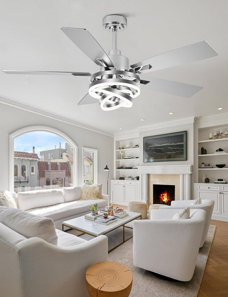52" Ceiling Fan with Light Chandelier Fan Modern DC Motor Dimmable Led Fandelier Ceiling Fan with Light