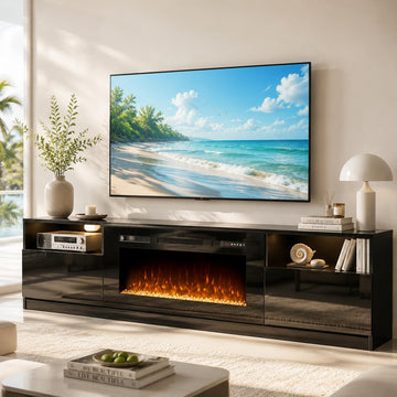 70" Fireplace TV Stand for TVs Up to 80",Entertainment Center with 36" Electric Fireplace and 12 Colors LED