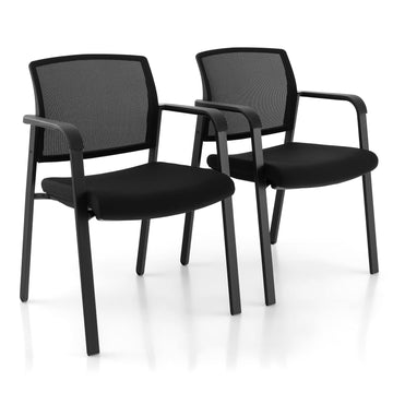 2-Pack Reception Room Chair Set with Mesh Back, Metal Frame & Padded Seat, Armrests, No Wheels, Stacking Guest Chairs
