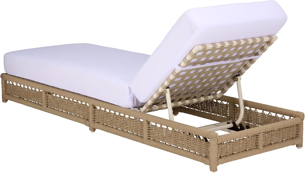 Outdoor Patio Furniture Collection - Callan Tan Rope & White Cushion Lounger, Fully Assembled Outdoor Chaise, Modern
