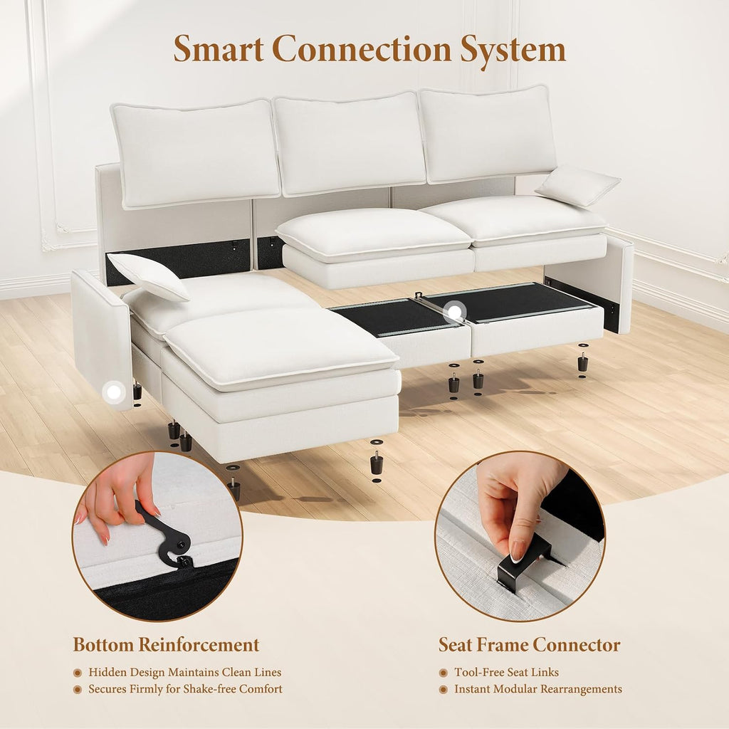 108" Modular Sectional Sofa, Comfy Cloud Couch with Movable Ottoman Deep Seat Chenille L Shaped Modular Sofa
