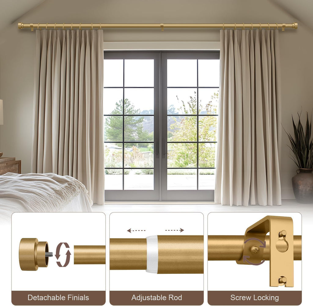 Modern Gold Curtain Rods for Windows Heavy Duty 1" Diameter Window Curtain Rod