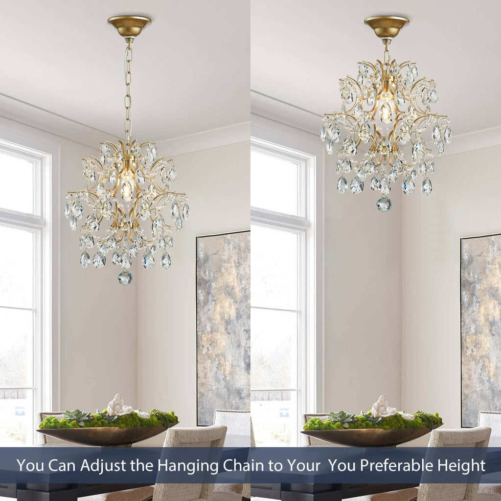 Gold Modern Pendant Chandelier Crystal Raindrop Lighting Ceiling Light Fixture Lamp Bathroom Bedroom Livingroom