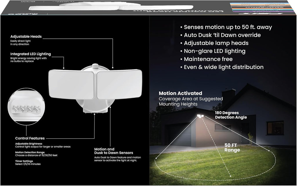 Electric LED Motion Sensor Flood Light, 2000 Lumens Dual-Head Security Light, 5CCT (2700K-6500K), Dusk to Dawn