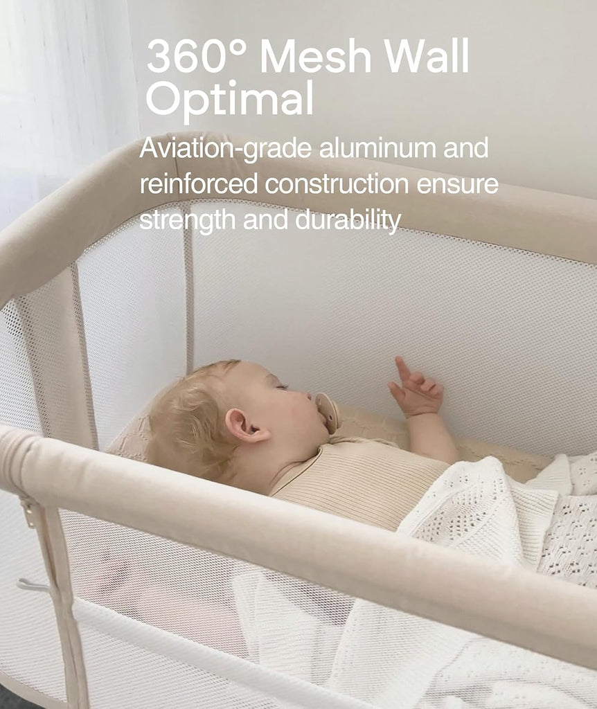 Baby Bassinets Bedside Sleeper - All Mesh Bedside Bassinet with Wheels, 7 Height Adjustable Baby Bassinet for