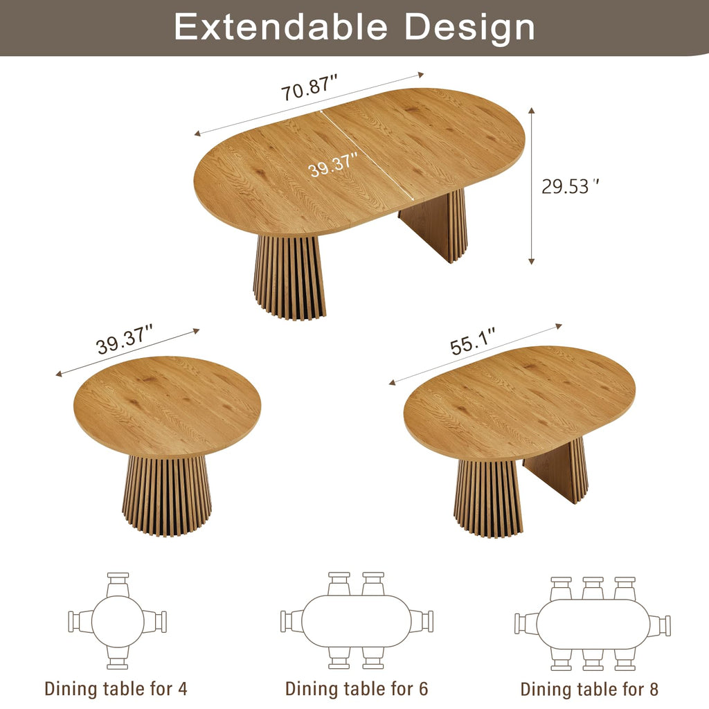 70.87" Oval Extendable Dining Table for 4-8, Kitchen Table