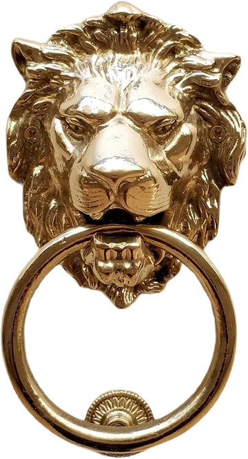 Lions Head Door Knocker,7.1 inches,Solid Brass,Regency Period(Polished Brass)